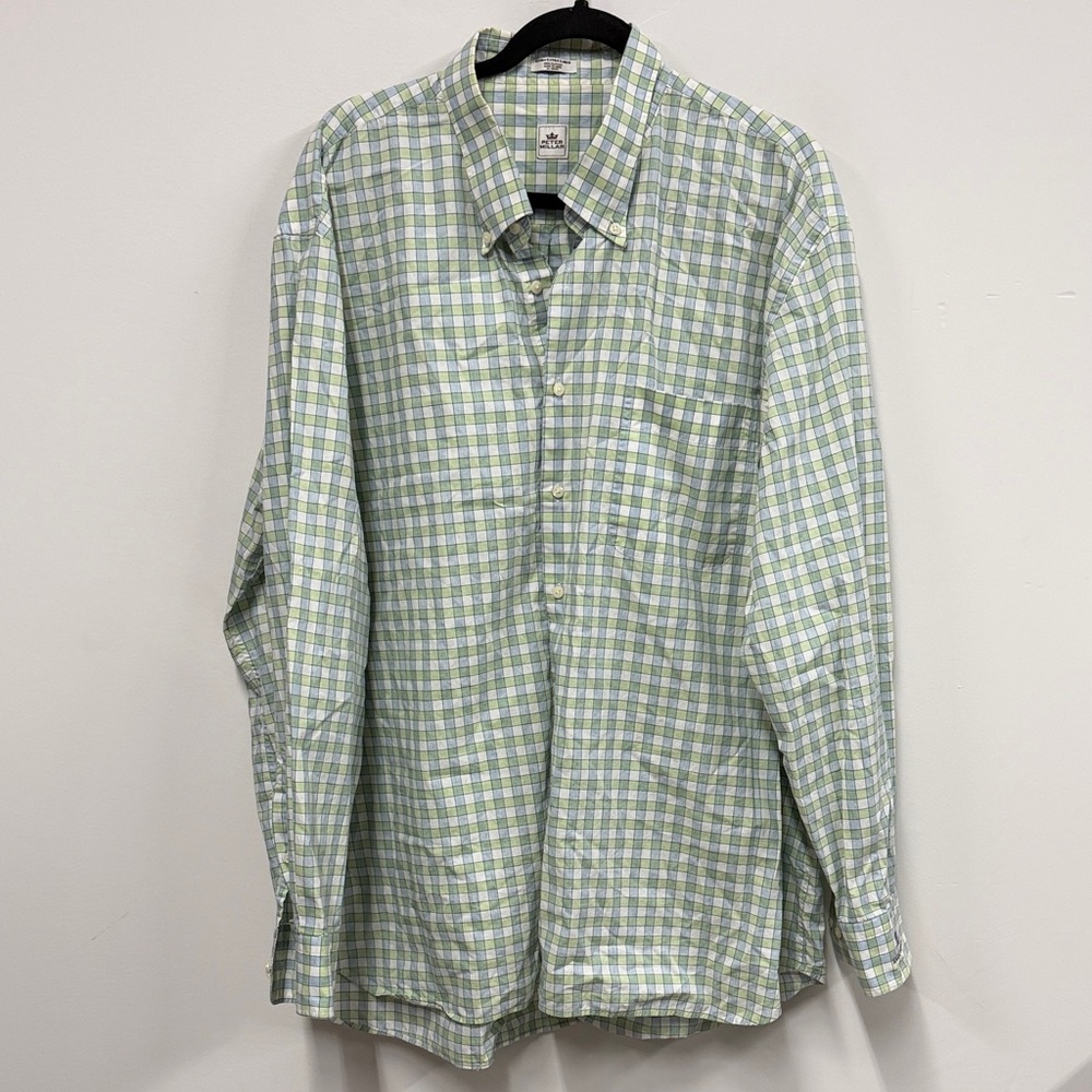 Peter Millar Light Green Checkered Shirt XXL